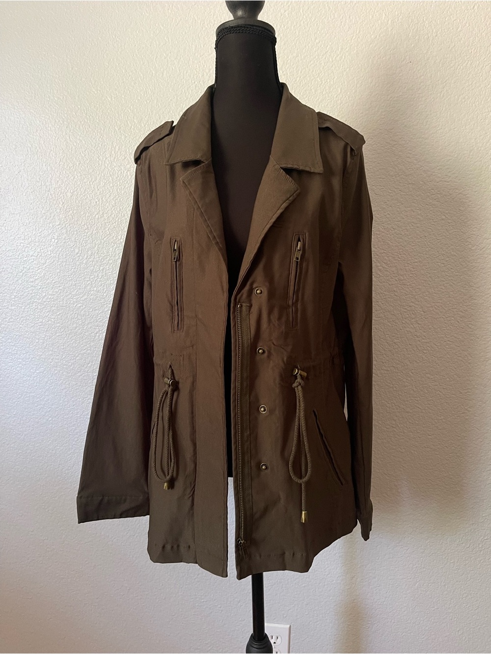 Women's green Military Field Jacket with Drawstring Waist
